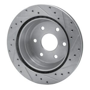 Cadillac Escalade Brake Rotor (1) - Rear Left - R1 Concepts - Drilled & Slotted - Silver - `00-`14